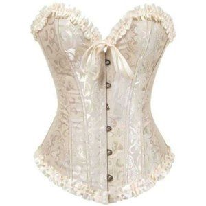 Beauty Lacing Corset Top Satin Floral Beige